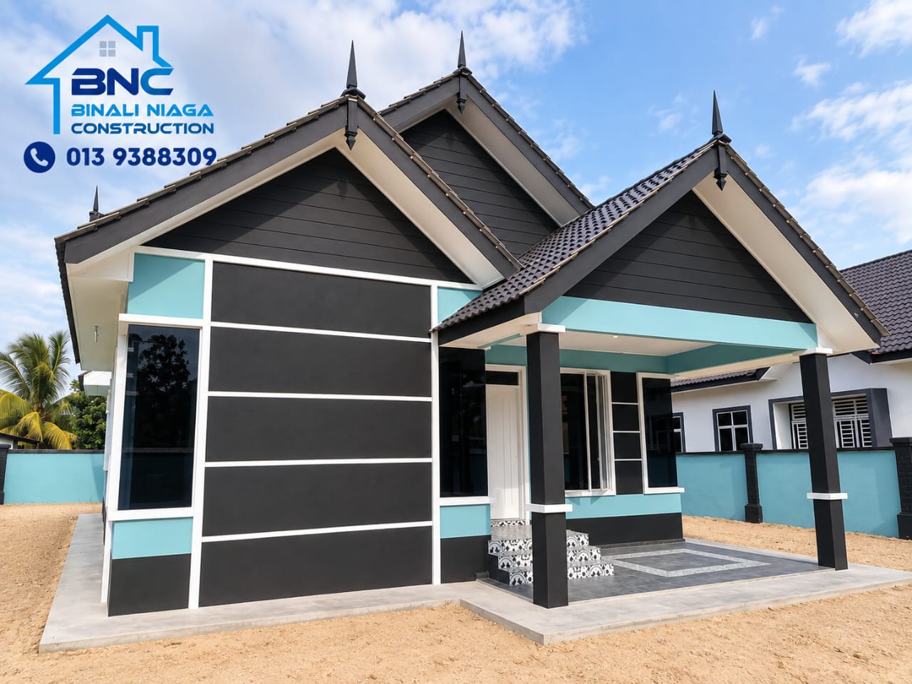 Fasad moden dengan garaj